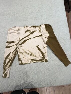 Ulla Johnson Olive & Cream Tie-Dye Crewneck Sweatshirt